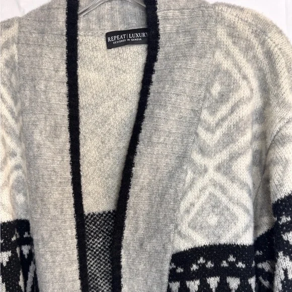 Repeat Luxury Geneva Cozy Black and Gray Patterned Women's Maxi Sweater
